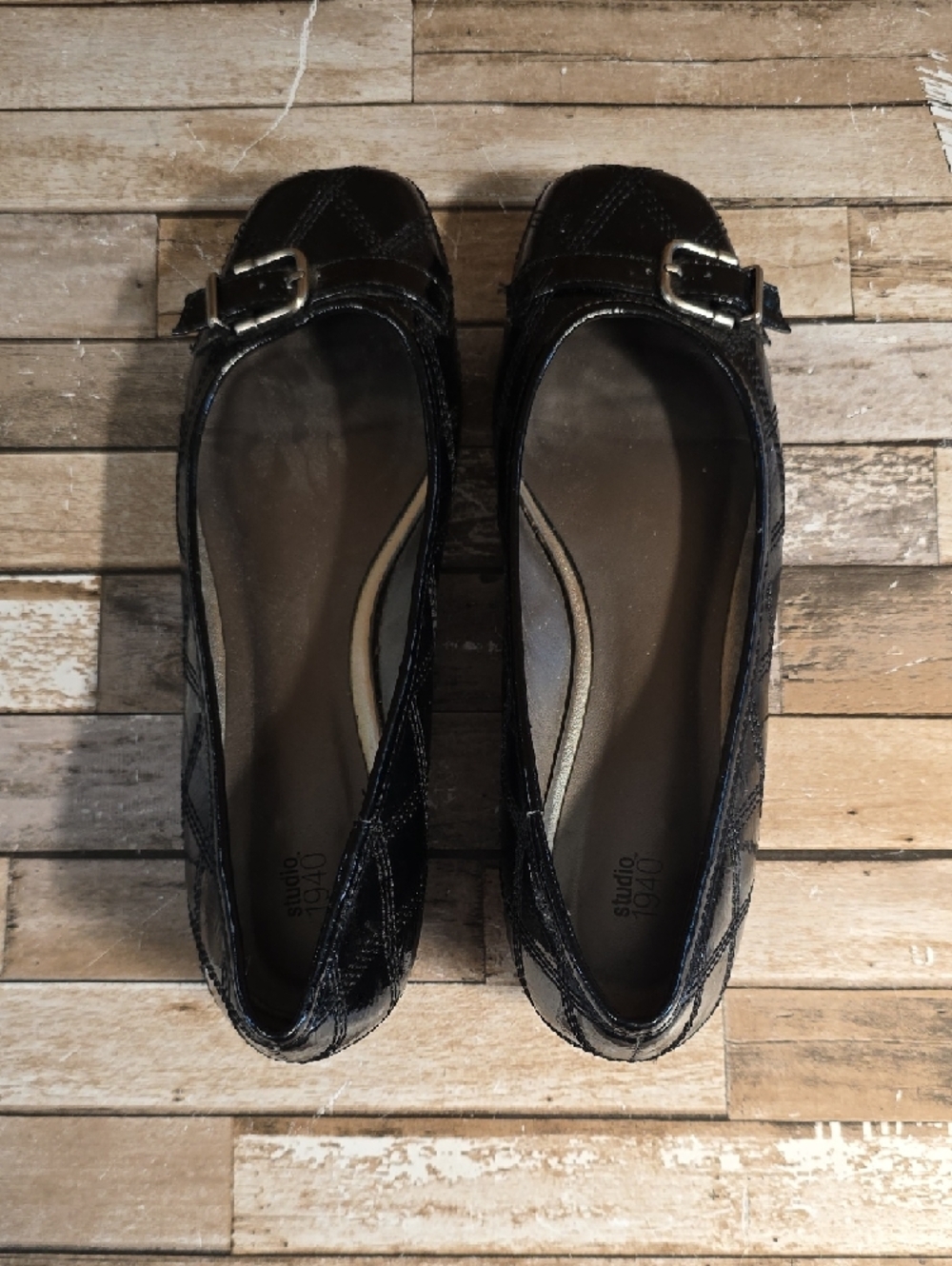 Women's Black Patent Ballet Flats with Buckle - Picture 3 of 7